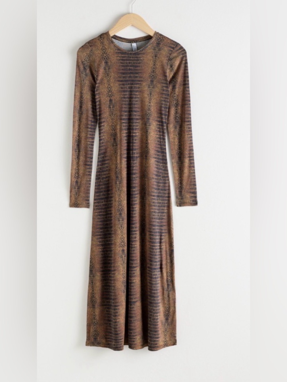 & Other Stories Long Sleeve Bodycon Maxi Dress in Brown Snake Print size 4